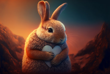 rabbit hugging heart.Concept heart valentine's day. Generative Aiの素材