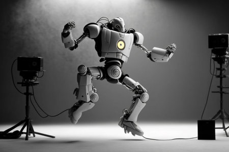Futuristic render of cyborg robotic man with fists in the air ready to fightt. Future computer technologyの素材
