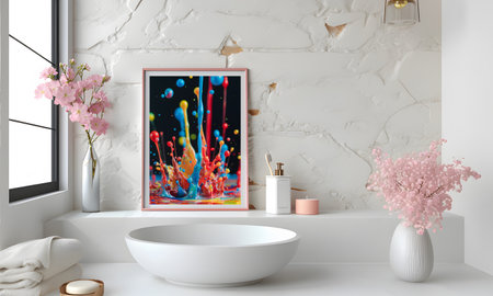 luxurious bathroom decoration Modern design with elegant frames and stunning  paintings.の素材