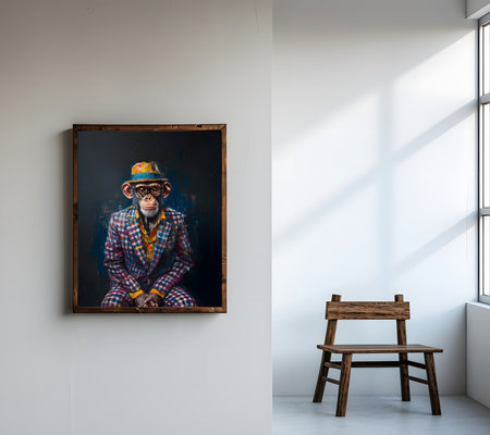 Design a chic and stylish room image. Decorated with beautiful picture frames and paintings.の素材