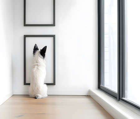 Minimalist Room Featuring an Empty Frame, Serenity in Simplicity.の素材