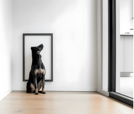 Minimalist Room Featuring an Empty Frame, Serenity in Simplicity.の素材