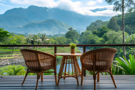 Mountain Retreat Accommodation, Serene Lodging Amidst Nature's Splendor.の素材