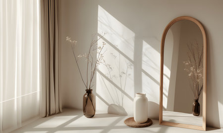 Minimalist Room Featuring an Empty Frame, Serenity in Simplicity.の素材