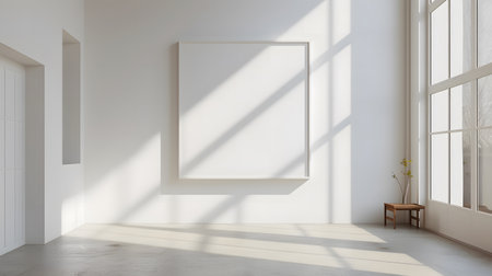 Minimalist Room Featuring an Empty Frame, Serenity in Simplicity.の素材