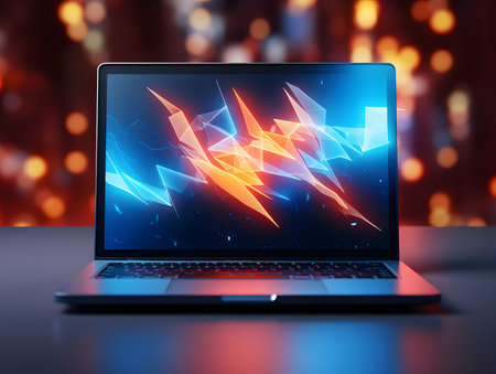 Notebook or laptop screen mockup, Technology business strategy and digital marketing concept.の素材