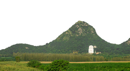 Beautiful Mountain isolated on white background with clipping path and alpha channel, high resolution.の写真素材