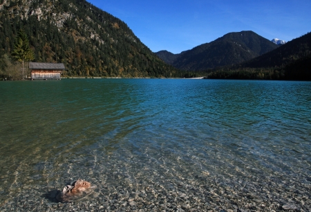 A mountain lake with turquoise water