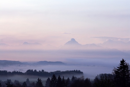 Early Morning over the Bavarian mountainsの写真素材