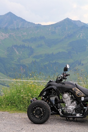 atv with mountain backgroundの写真素材