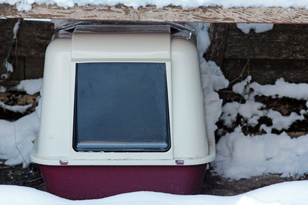 A litter box outside in winterの写真素材