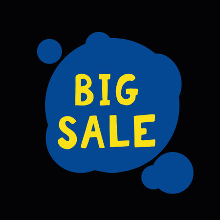 big sale lettering banner, poster hand drawn vector black, yellow, blue. shopping, discounts.のイラスト素材
