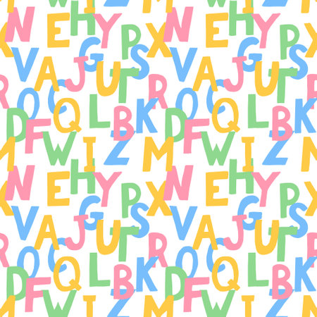 english alphabet kids seamless pattern hand drawn. . letters, written font numbersの写真素材