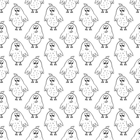 birds seamless pattern hand drawn doodle. vector, minimalism. chickens, cute baby print, wallpaper, textiles decorのイラスト素材