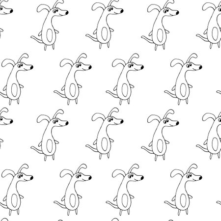 dogs seamless pattern. hand drawn doodle icon. vector, scandinavian, nordic, minimalism, monochrome. pet animals textile wrapping paper backgroundのイラスト素材