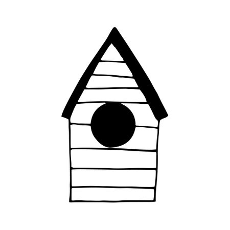 birdhouse icon, sticker. sketch hand drawn doodle style. minimalism, monochrome. spring birds houseのイラスト素材