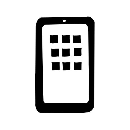 smartphone icon, sticker. sketch hand drawn doodle style. vector, minimalism, monochrome. phone, blogger blog blogging vlog technology electronicsのイラスト素材