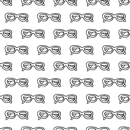 glasses seamless pattern. hand drawn doodle style. vector, minimalism, monochrome, sketch. wallpaper, textile, wrapping paper background reading frame fashion accessoryのイラスト素材