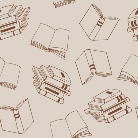 books seamless pattern. hand drawn doodle style. vector, minimalism, monochrome, sketch. wallpaper, textile, wrapping paper background reading education bookstore scienceのイラスト素材