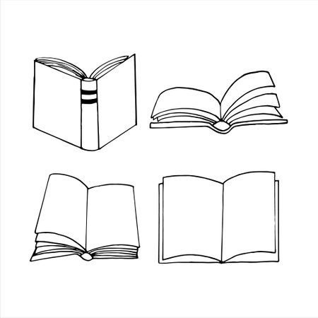 books set icon. sketch hand drawn doodle style. vector, minimalism, monochrome. library, learning reading letteringのイラスト素材