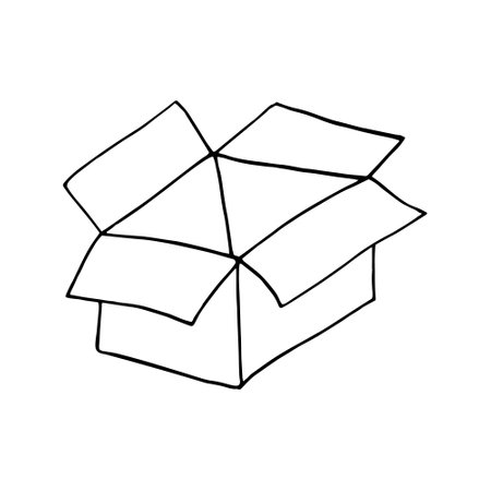 open cardboard box hand drawn in doodle style. vector, line art, nordic, scandinavian, minimalism,...