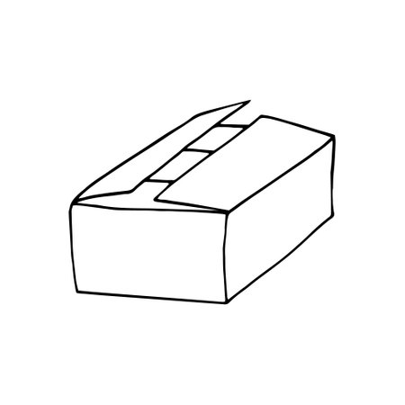 open cardboard box hand drawn in doodle style. vector, line art, nordic, scandinavian, minimalism, monochrome. icon sticker packageのイラスト素材