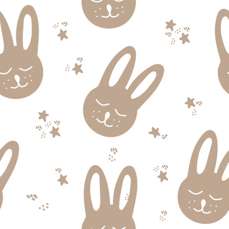 bunny seamless pattern hand drawn. vector, minimalism. textiles, wallpaper, wrapping paper cute baby printのイラスト素材