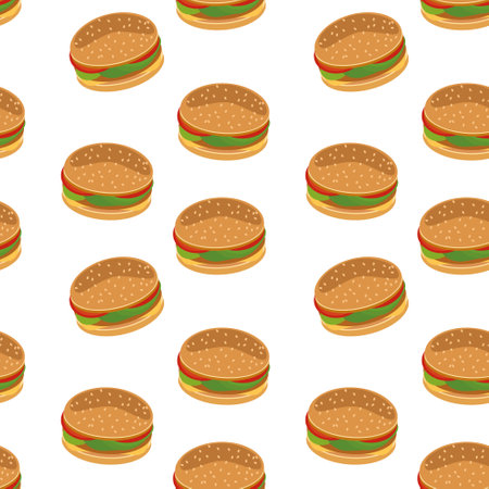 burger seamless pattern. flat, vector. textiles, wrapping paper, wallpaper background street fast food hamburgerのイラスト素材