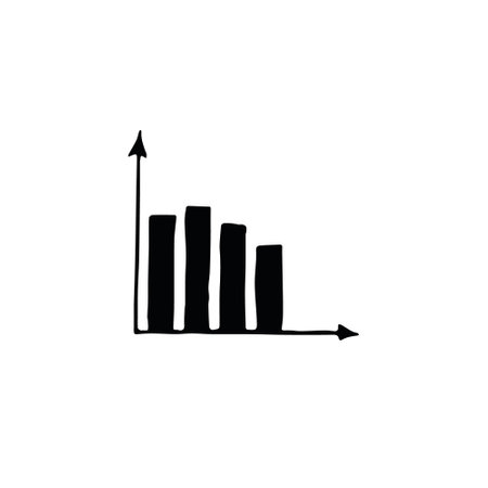 decreasing bar graph hand drawn in doodle style. business, chart, trend, indicator, trend, icon infographics arrowsのイラスト素材