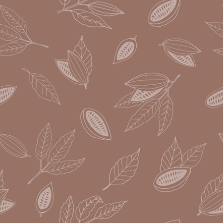 cocoa seamless pattern hand drawn doodle, vector. line art, nordic, scandinavian, minimalism, monochrome. wallpaper, textiles print wrapping paper backgroundのイラスト素材