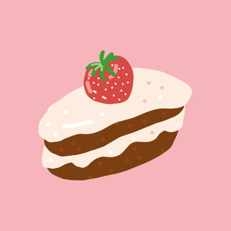 cake with cream and strawberry hand drawn style, vector. food, sweets, dessert, card stickerのイラスト素材