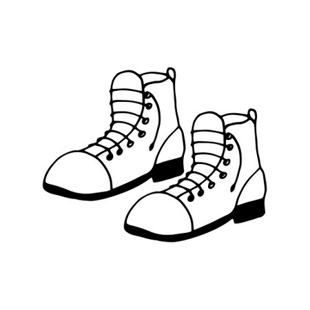 boots icon. hand drawn doodle. vector, scandinavian, nordic minimalism monochrome hiking shoesのイラスト素材