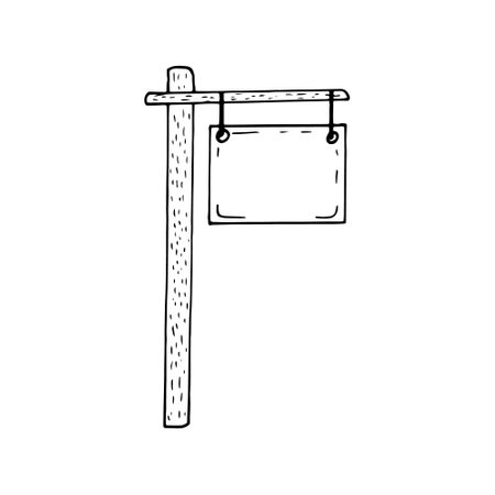signboard on the pillar icon. hand drawn doodle. vector, scandinavian, nordic, minimalism monochrome signのイラスト素材
