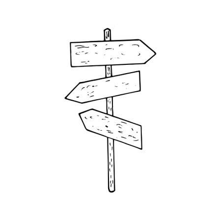 road sign icon. hand drawn doodle. vector, scandinavian, nordic, minimalism, monochrome travel hike pillarのイラスト素材
