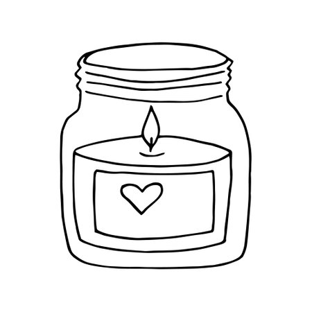 candle in a jar hand drawn in doodle style. icon, sticker, decor elementのイラスト素材