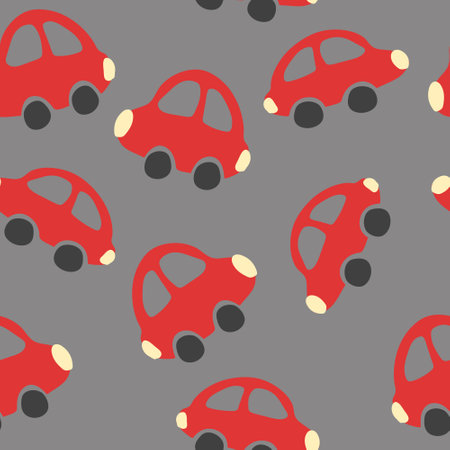 toy cars seamless pattern hand drawn doodle. vector, minimalism. cute baby print for textiles, wallpaper, wrapping paper. racing, transport, boysのイラスト素材