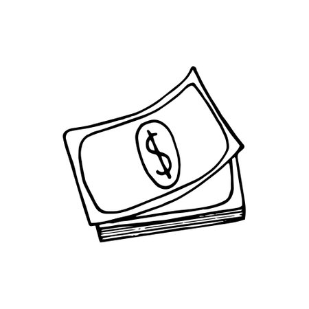 stack of banknotes icon. money hand drawn in doodle style. vector, line art, nordic, scandinavian, minimalism, monochrome. icon, sticker economics business financeのイラスト素材