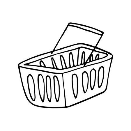 shopping basket hand drawn in doodle style. vector, line art, nordic, scandinavian, minimalism, monochrome. icon sticker purchases cartのイラスト素材