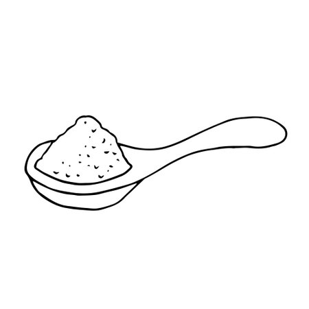 spoon with powder hand drawn in doodle style, single element for design. monochromeのイラスト素材