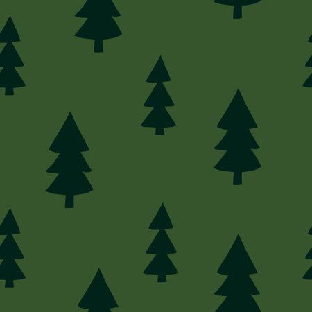 christmas tree seamless pattern hand drawn in doodle style. silhouette, simple, minimalism, monochrome, scandinavian. wallpaper, wrapping paper, textiles backgroundのイラスト素材
