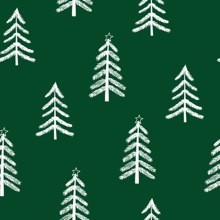 christmas tree seamless pattern hand drawn in doodle style. silhouette, simple, minimalism, monochrome, scandinavian. wallpaper, wrapping paper, textiles backgroundのイラスト素材