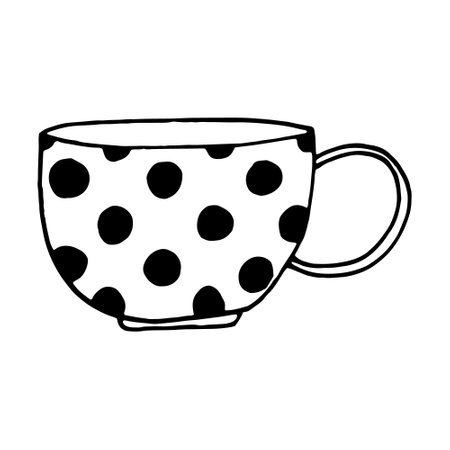 cup with polka dot pattern hand drawn in doodle styleのイラスト素材