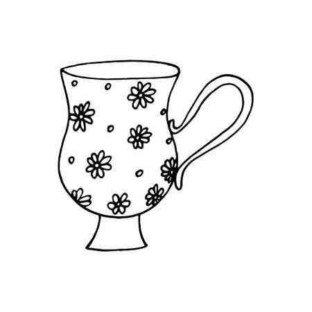 cup with flowers hand drawn in doodle styleのイラスト素材