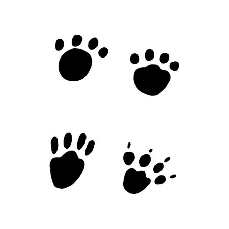 paw icon set. hand drawn doodle. vector, scandinavian, nordic, minimalism monochrome cat dog footprintsのイラスト素材