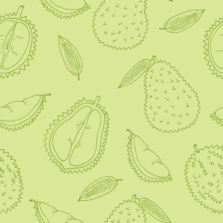 durian fruit seamless pattern hand drawn in doodle style. wrapping paper, background, wallpaper, textileのイラスト素材