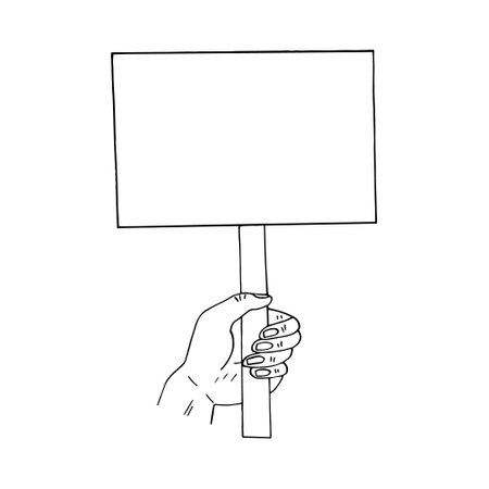 hand holding a tablet with space for text. drawn vector illustration in doodle style. minimalism. icon, stickerのイラスト素材