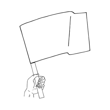 hand holding a flag. drawn vector illustration in doodle style. minimalism. icon, stickerのイラスト素材