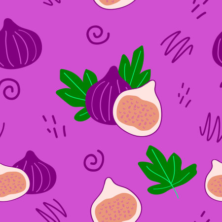 figs seamless pattern. hand drawn. vector, minimalism. icon, sticker card poster print fruit food. textiles, wallpaper, wrapping paper backgroundのイラスト素材