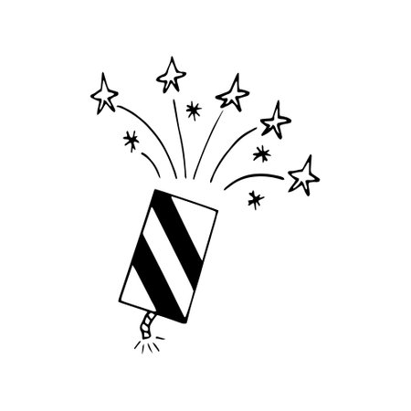 fireworks hand drawn doodle. vector, minimalism, monochrome. icon, sticker. celebration new year independence day birthdayのイラスト素材