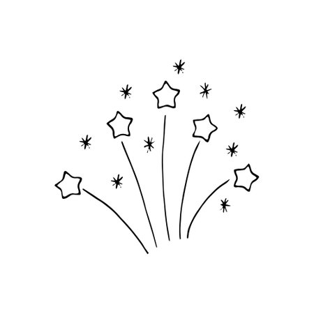 fireworks hand drawn doodle. vector, minimalism, monochrome. icon, sticker. celebration new year independence day birthdayのイラスト素材